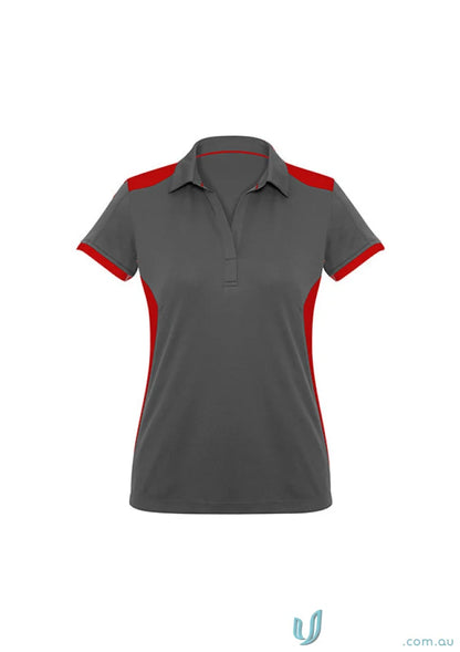 Ladies Rival Polo women’s short sleeve shirt with bold contrast red side panels