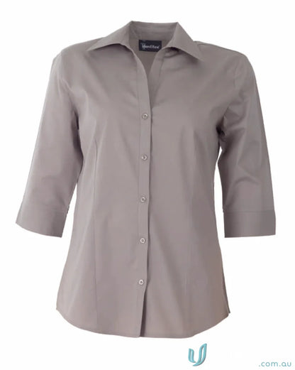 Ladies Rodeo 3Qtr Sleeve Shirt in taupe with classic collar and three-quarter sleeves