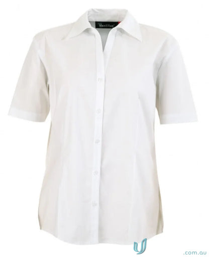Ladies Rodeo short-sleeve white collared blouse perfect for workwear or uniforms