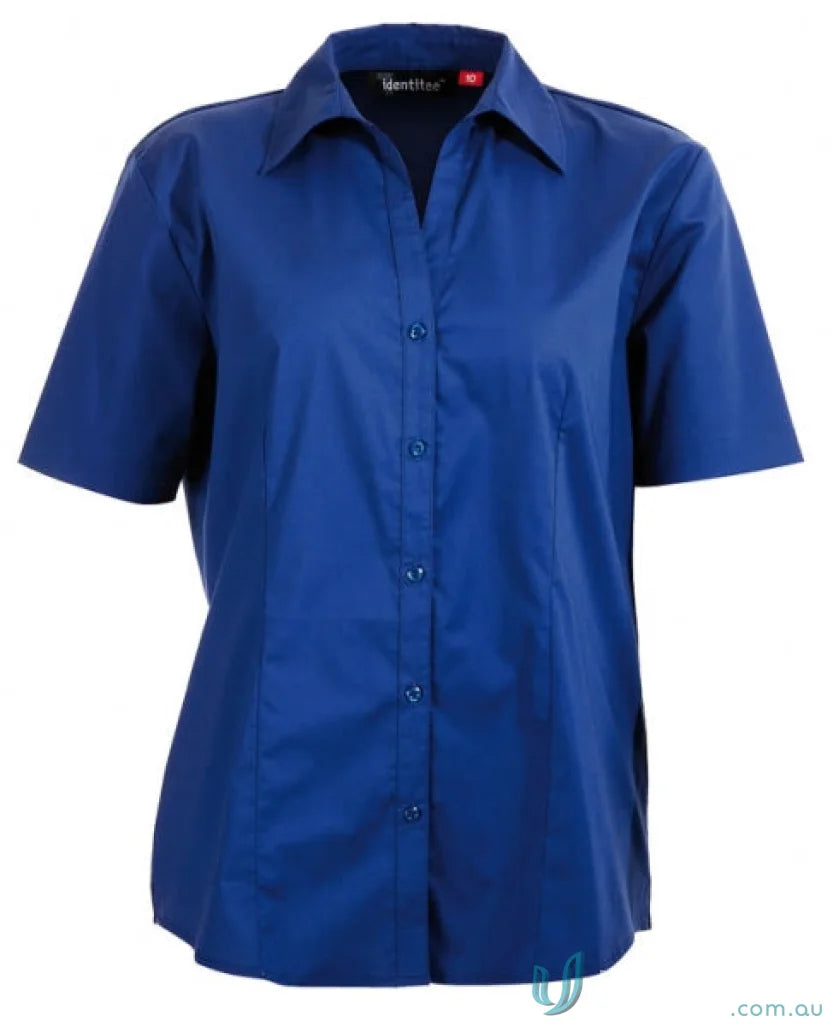 Ladies Rodeo short-sleeve royal blue workwear shirt with classic collar perfect for uniforms