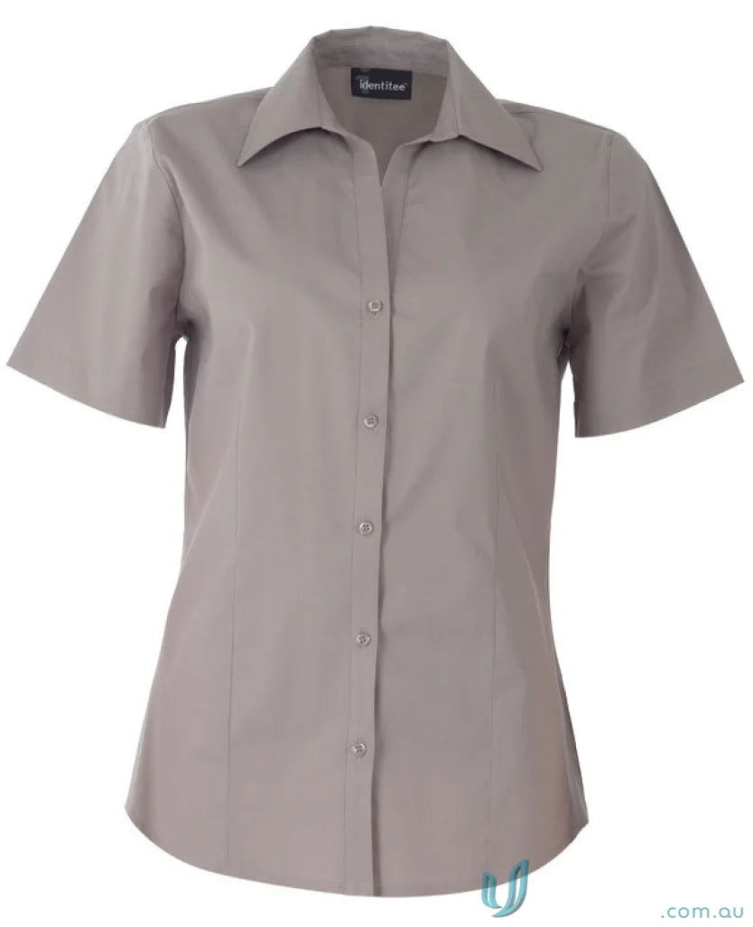 Ladies Rodeo short-sleeved workwear blouse in light taupe for stylish uniforms