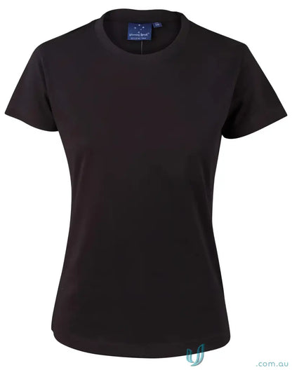 Black short-sleeved T-shirt from Ladies Savvy Tee, perfect for winning spirit ladies