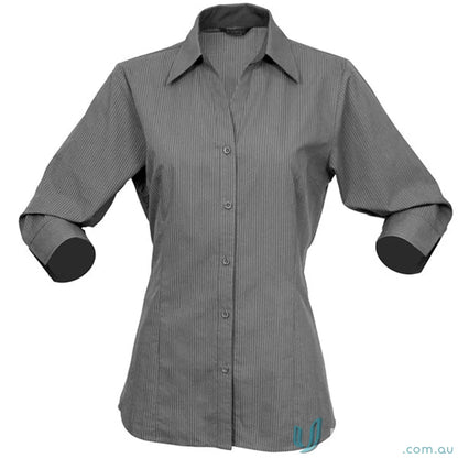 Ladies SilverTech 3Q Shirt Gray striped button-down workwear perfect for cool dry® uniforms