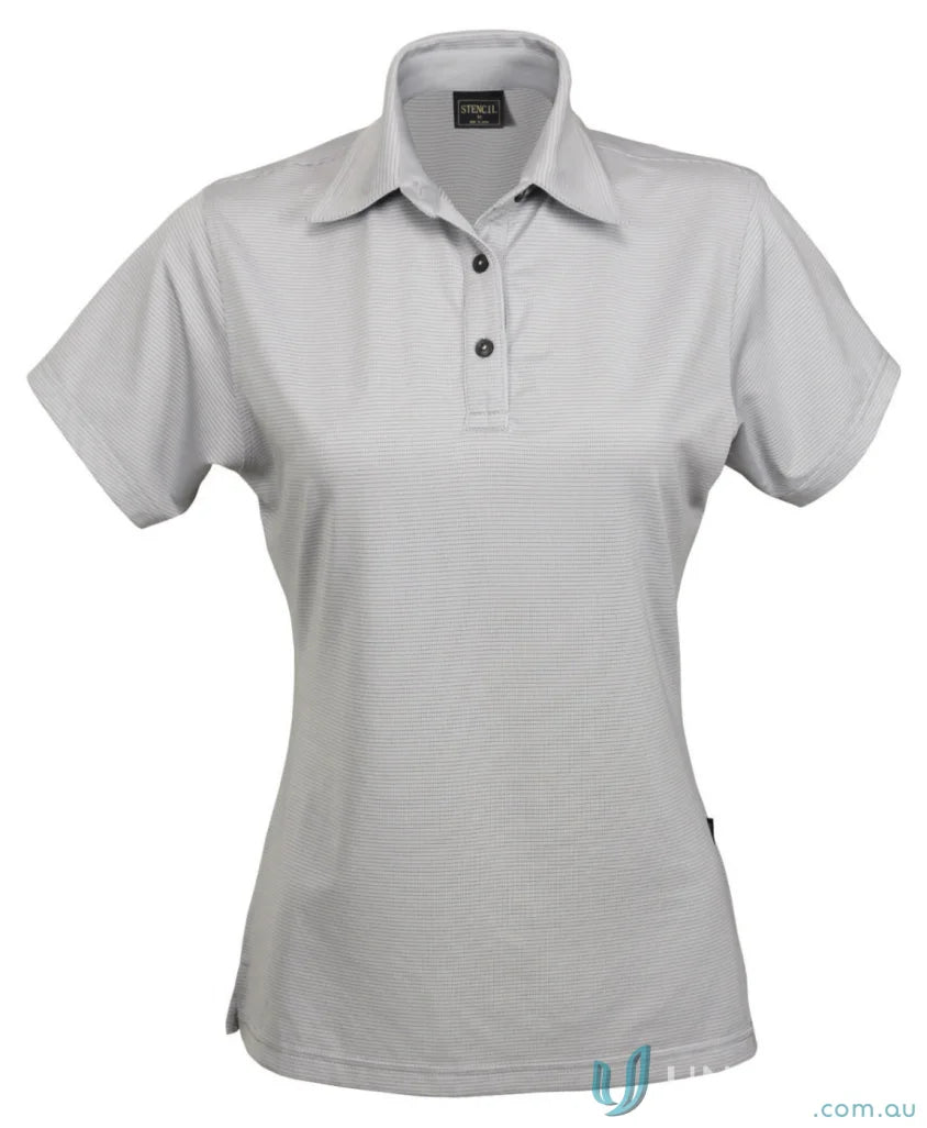 Ladies SilverTech Polo shirt with gray collar, made from performance fabric yarn-treated cool dry® nano-scale silver tech