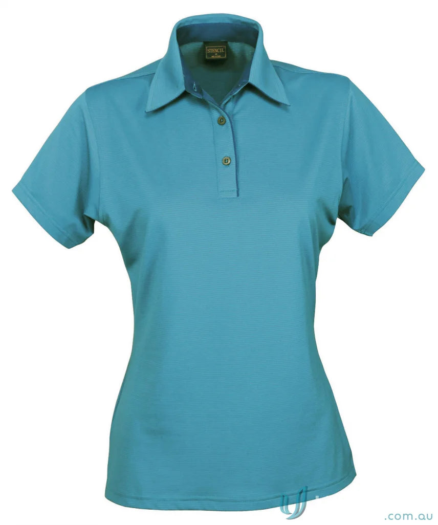 Turquoise women’s Polo shirt made with nano-scale silver technology and performance fabric yarn-treated for cool dry® comfort
