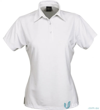 White women’s Polo shirt made with nano-scale silver technology and performance fabric yarn-treated for cool dry® comfort