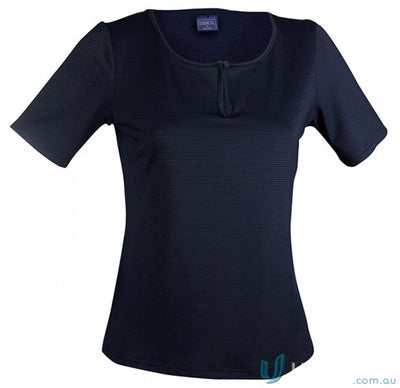 Navy blue textured short-sleeved Ladies SilverTech Top perfect for cool dry® workwear or uniforms