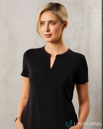 Sofia Ladies Knit Top with inset V-neck tab, perfect for winning spirit ladies