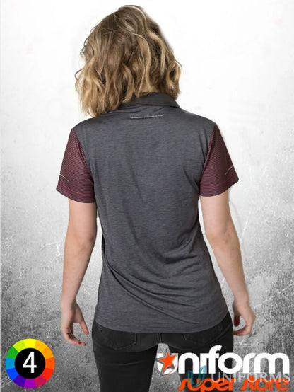Gray and maroon Ladies Soft Touch Contrast Polo with aegis microbe shield and CoolDry tech