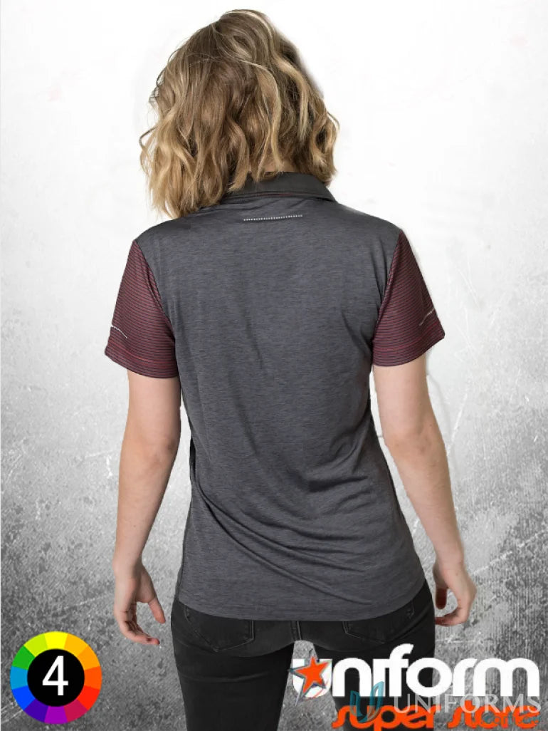 Gray and maroon Ladies Soft Touch Contrast Polo with aegis microbe shield and CoolDry tech