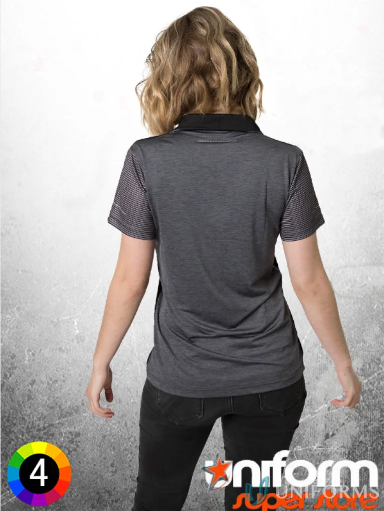 Gray polo shirt from Ladies Soft Touch Contrast Polo with aegis microbe shield and cooldry moisture management