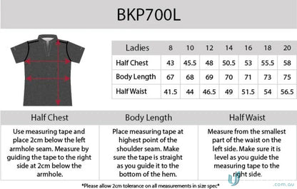 Ladies Soft Touch Polo size chart with aegis microbe shield and cooldry moisture management