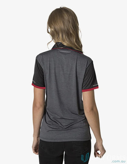 Gray and black Ladies Soft Touch Stripe Polo made with polyester CoolDry for all-day comfort