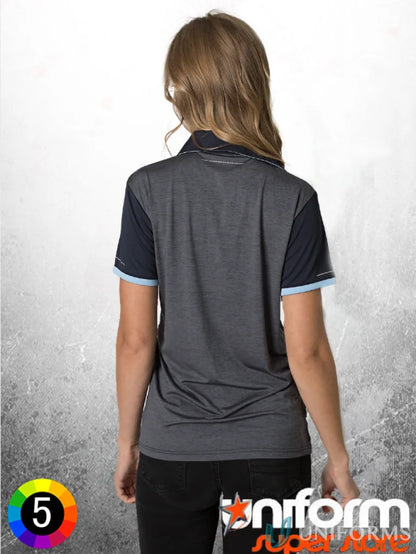 Woman wearing Ladies Soft Touch Stripe Polo with aegis microbe shield and cooldry polyester