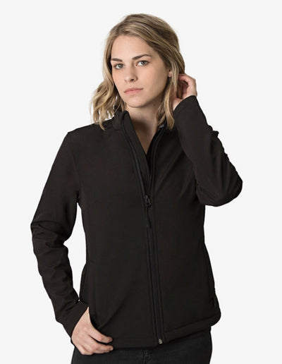 Ladies SoftShell black zip-up jacket with 3-layer bonded fabric