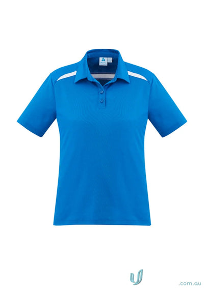 Ladies Sonar Polo blue polo shirt with white shoulder accents from Biz Collection Ladies