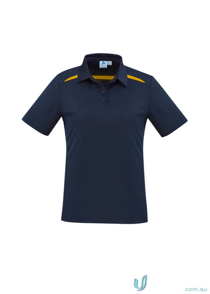 Ladies Sonar Polo in navy blue with gold accents from Biz Collection Ladies, feeling fresh