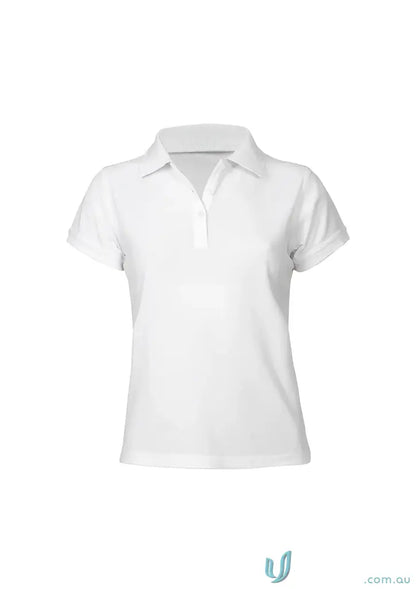 Women’s neon white polo shirt with short sleeves and white button placket for ladies