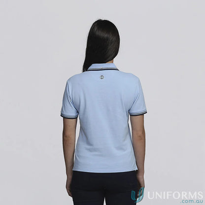 Light blue Ladies Stanton Polo with tipped flat knit cotton pique fabric