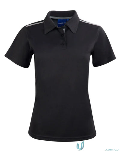 Ladies Staten contrast polo shirt with black color and grey shoulder stripes