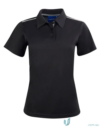 Ladies Staten contrast polo shirt with black color and grey shoulder stripes