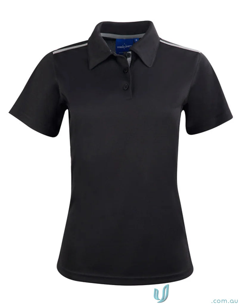Ladies Staten contrast polo shirt with black color and grey shoulder stripes