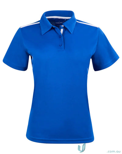 Royal blue Ladies Staten Contrast Polo with white shoulder stripes for a stylish look