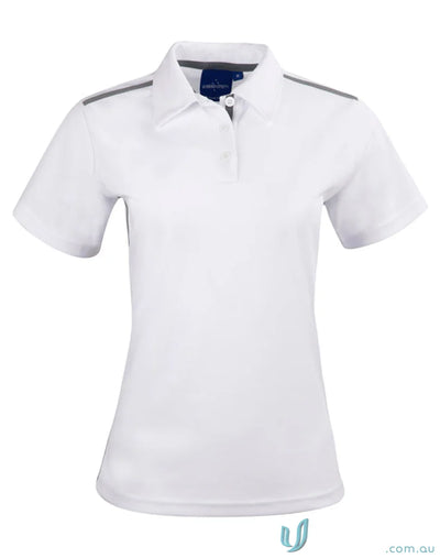 Ladies Staten contrast polo shirt with white body and grey shoulder accents