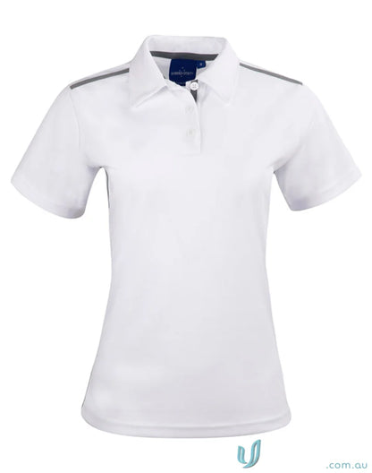 Ladies Staten contrast polo shirt with white body and grey shoulder accents