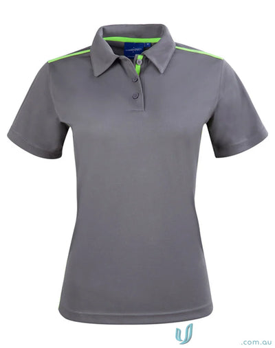 Ladies Staten Staten Rapid Cool Contrast Polo with neon green accents on collar and shoulders