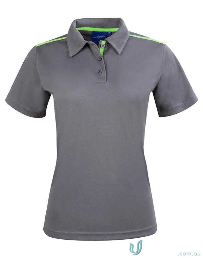 Ladies Staten Staten Rapid Cool Contrast Polo with neon green accents on collar and shoulders