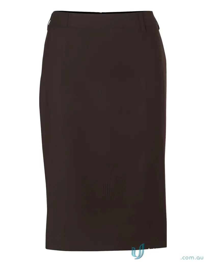 Dark brown Ladies Stretch Mid Length Lined Pencil Skirt for a stylish look
