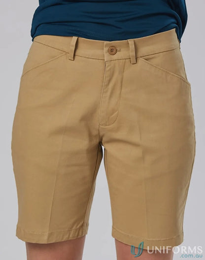 Khaki-colored Ladies Stretch SlimFit Boston Shorts for women m9391 ladies stretch style
