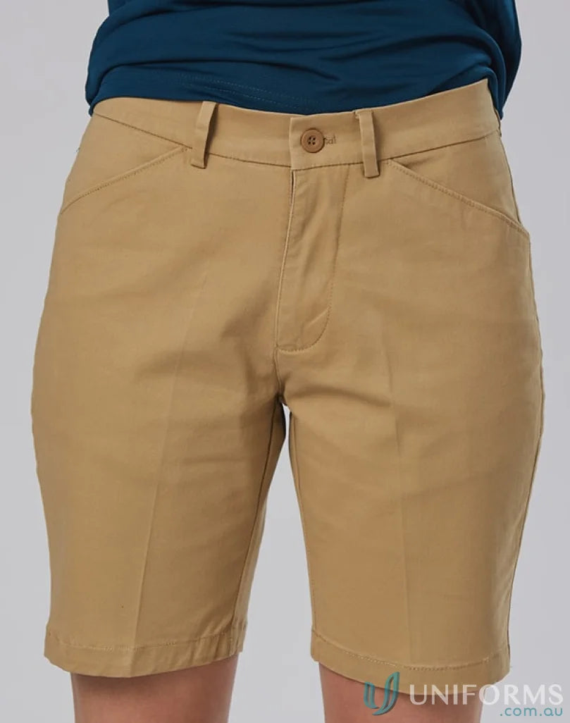 Khaki-colored Ladies Stretch SlimFit Boston Shorts for women m9391 ladies stretch style