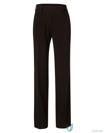 Black ladies stretch stripe low rise pants made of viscose stretch stripe fabric