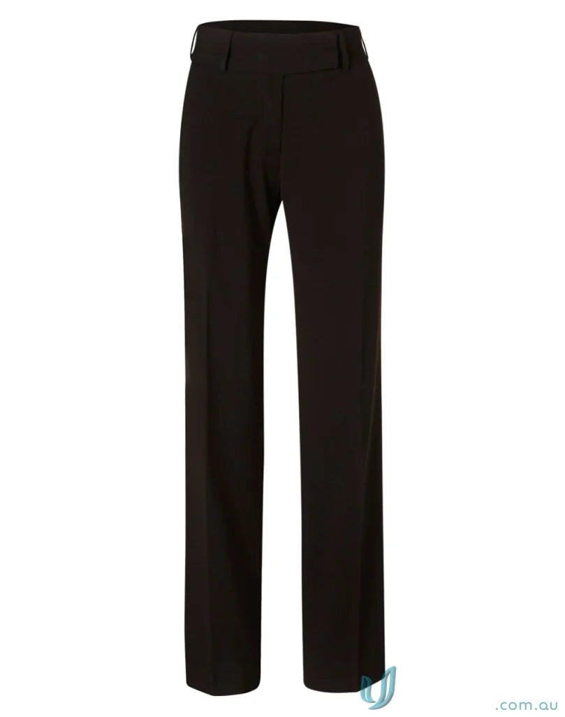 Black ladies stretch stripe low rise pants made of viscose stretch stripe fabric
