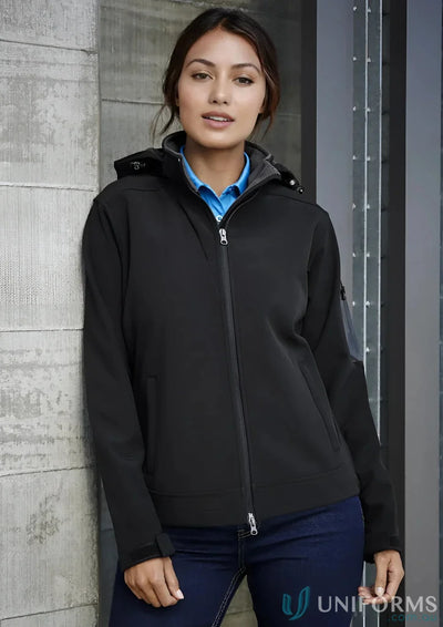 Womens summit jacket in black made with Biz Tech material, style meets performance