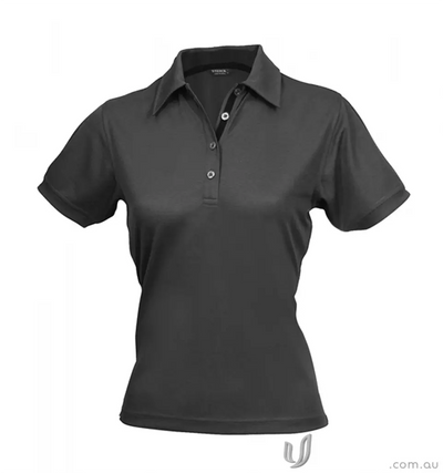 Ladies dark gray short-sleeved polo shirt with three-button placket from SuperDry
