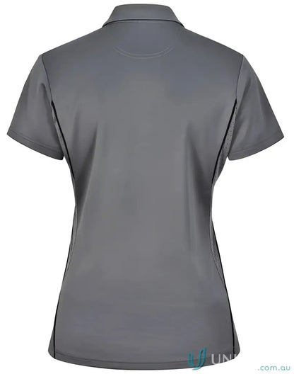 Gray short-sleeved Ladies Sustainable Contrast Polo with sun protection tech for ladies