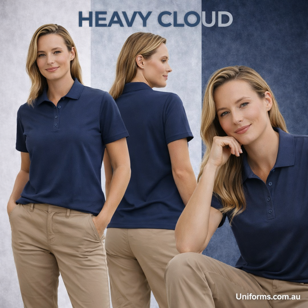 Navy blue short-sleeve ladies corporate polo, sustainable ladies style