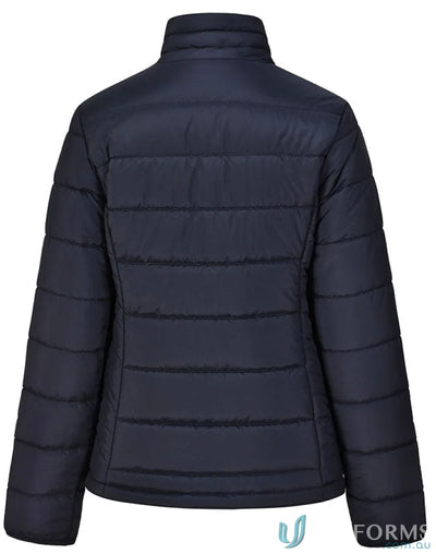 Navy blue ladies 3D cut sustainable insulated puffer jacket made from recycled PET