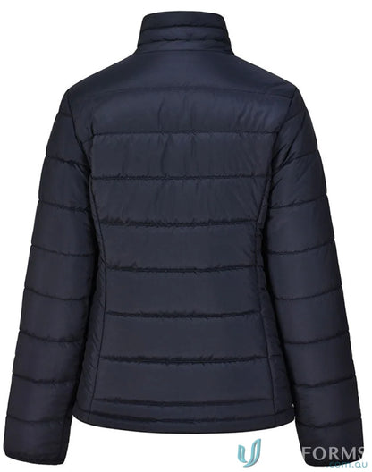 Navy blue ladies 3D cut sustainable insulated puffer jacket made from recycled PET