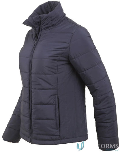 Navy blue ladies 3D cut sustainable insulated puffer jacket made from recycled PET