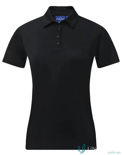 Black women’s polo shirt in ladies sustainable jacquard double knit fabric
