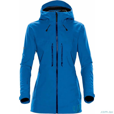 Vibrant blue women’s synthesis stormshell waterproof jacket with hood and zip pockets