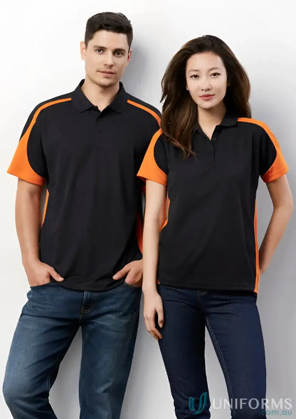 Matching ladies Talon Polo shirts in black and orange for a biz cool™ perfect blend