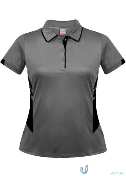 Ladies Tasman Polo shirt in gray with black trim and side panels perfect for casual wear