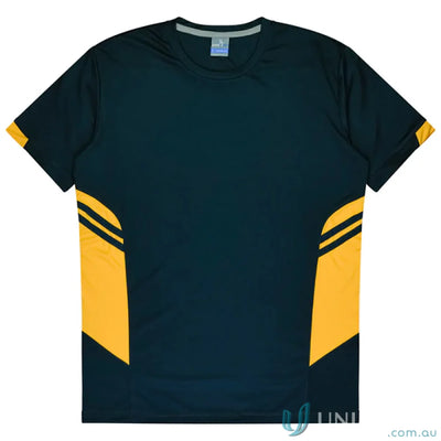 Dark blue and yellow athletic fabric T-shirt from Ladies Tasman Tee perfect for uniforms or workwear