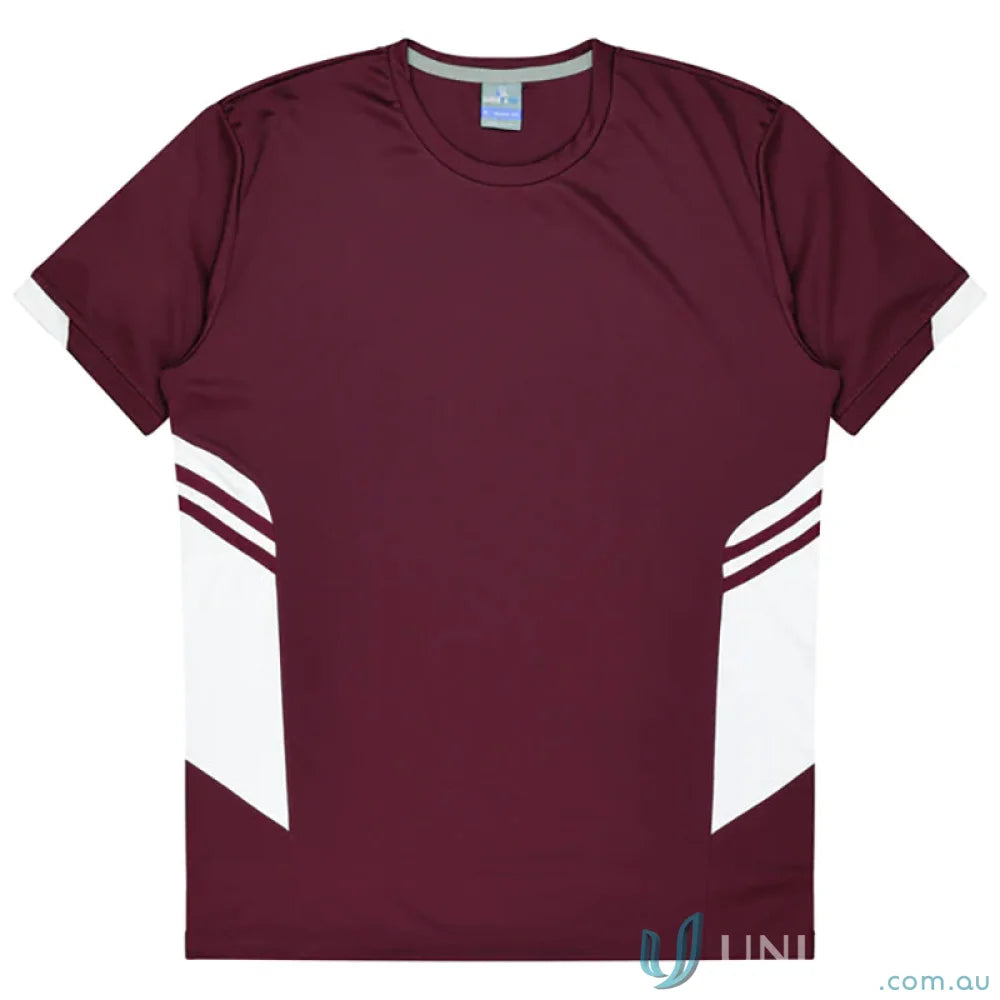 Maroon and white fabric Ladies Tasman Tee perfect for uniforms or workwear