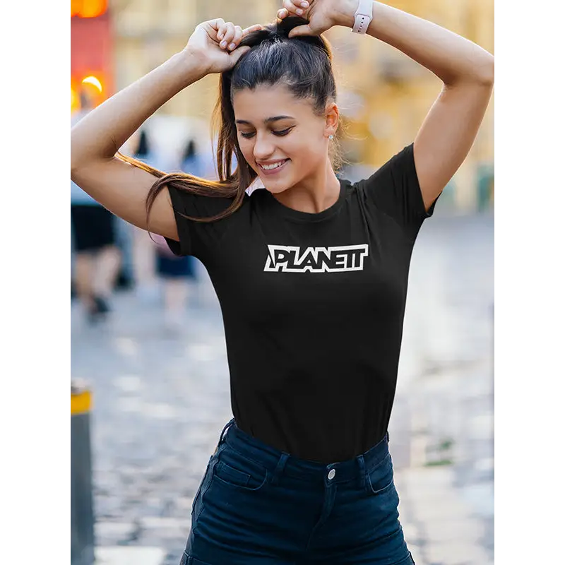 Black planet graphic ladies team tee in Australian cotton slim fit